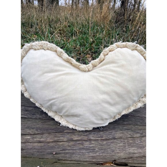 Vintage Heart Shaped Rag Rug Accent Pillow Farmhouse Primitive Blue White - Picture 3 of 16